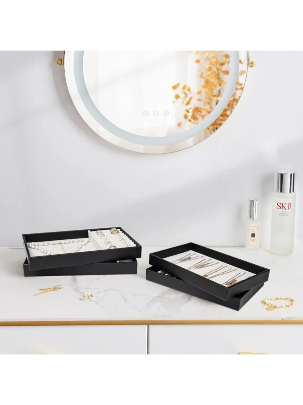 Stackable Jewelry Organizer Trays for Drawers - 4 Layer Storage with Removable